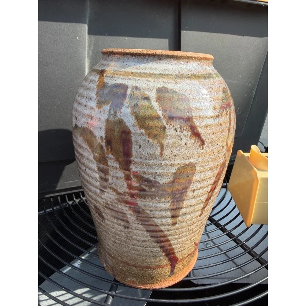 VTG Hand-crafted Napa Speckled Glaze Stoneware Floral Studio Pottery Vase Nutral